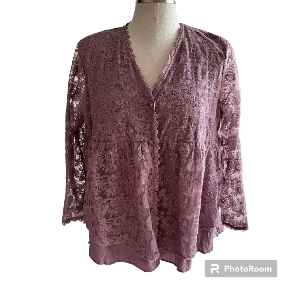 Lace Button-Down Top in Mauve